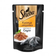 Консервы для взрослых кошек Sheba "Pleasure", с курицей и индейкой в соусе, 85 г 