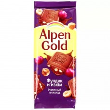 Шоколад Alpen Gold  молочный с фундуком и изюмом, 90 г