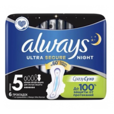 Прокладки Always ultra secure night ночные размер 5 капель 7 6 шт
