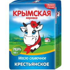 Масло сладко-сливочное ТМ Крымская коровка несоленое Крестьянское 72,5% 180г