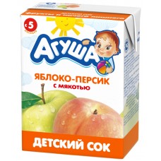 Сок с мякотью без сахара детский Агуша, Яблоко-персик 5+, 200 мл